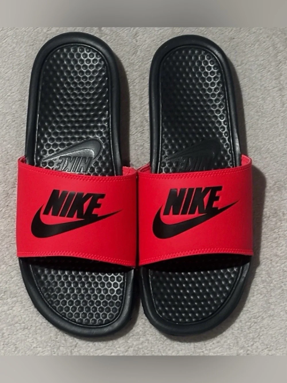 Nike Benassi JDI Just Do It Slides Sandals Slippers Red Black 343880-605 11,12